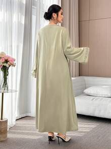 Al Najma Plus Size Women's Modest Elegant Vacation Style Flare Sleeve Embroidered Loose Turkish Arabic Traditional Long Dress - Mint Green - View 2
