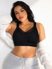 NudeFit 1pc Women Plus Size Minimalist Wireless Bra - Black - View 5