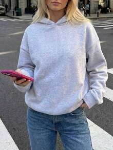 Muchica Casual Minimalist Wing Sequin Print Hooded Long Sleeve Loose Sweatshirt For Women Carnival - Light Grey - View 2