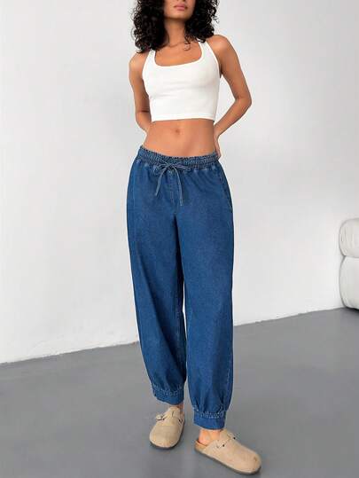 SHEIN Women Drawstring Low Waist Casual Jogger Jeans