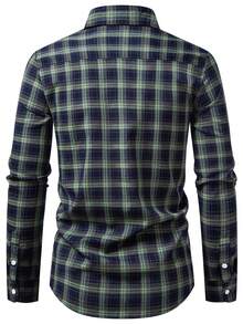 Manfinity Nomadique Men's Casual Plaid Long Sleeve Shirt, Spring/Autumn Men's Casual Dress Shirt Men Shirts Plaid Men Shirt Dresses Shirt For Man Men's Plaid Button Up - Dark Green - View 2