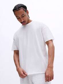 SUMWON Men's Essentials Raw Crew Neck Short Sleeve Cotton T-Shirt Regular Fit Basic Casual Everyday Wardrobe Staple - Beige - View 1