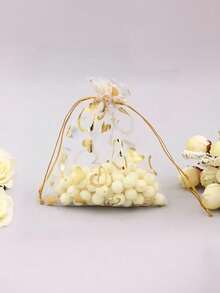50/100pcs Heart-Shaped Multi-Colored Gauze Bags, Gift Wrapping Bags, Gift Bags, Household Daily Necessities, Nylon Storage Bags, Holiday Party Supplies, Wedding Supplies, Gift Decoration Wrapping, Small Packaging Bags - White - View 7