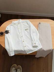PrepCrw Camisa de manga larga con cuello y botones para niños, estilo universitario - Blanco - Ver 5