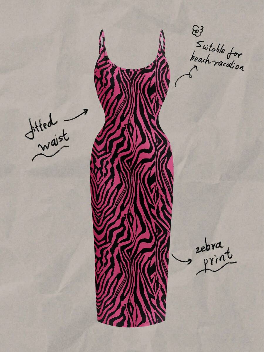 SHEIN EZwear Đầm maxi ôm sát dài, kiểu dáng tối giản, thích hợp cho mùa hè, họa tiết da báo. - Nhiều màu - Xem 1