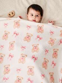 Cozy Pixies 1pc Baby Blanket, Newborn Cute Bear Pattern Plush Swaddle Blanket, Soft & Warm - Multicolor - View 2