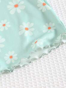 Cozy Pixies 2pcs Baby Girls Floral Knitted Soft Round Neck Short Sleeve Top And Elastic Waist Pants Set - Multicolor - View 5