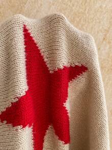 Soleia 新款休闲度假西部海滩婚礼宾客着装、毕业早午餐、圣帕特里克节春假、复活节、音乐节、优雅波西米亚热带喇叭袖星形图案女式毛衣，秋冬女装 - 紅白色 - 查看 6