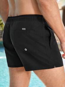 Manfinity Swimmode 男士夏威夷风抽绳腰泳裤 - 黑色 - 查看 5