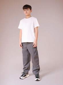 SUMWON Boys Barrel Leg Pull On Casual Pants With Drawstring Waist Elastic Cuffs Relaxed Fit Comfortable Everyday School Wear Autumn Winter Vacation - Dark Grey - View 3