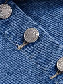 SHEIN SXY Áo hai dây denim ôm sát người dành cho nữ cỡ lớn với dây thun co giãn thắt nơ, thích hợp cho mùa hè. - Rửa trung bình - Xem 4