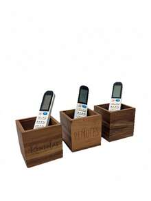 1 PIEZA Organizador de madera para control remoto, caja elegante para control remoto de TV para mesita de noche, sala de estar y organizador de medios para el dormitorio para mantener tu espacio ordenado - Marrón - Ver 8