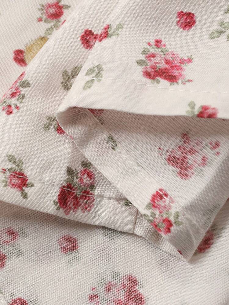 Floral & Teddy Bear Print Ruffle Hem Loose Women Nightgown