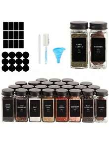 12个/24个装玻璃调料罐，带密封盖和标签，4盎司方形空罐，调味料储存瓶，带标签，厨房小工具，最便宜的商品 - 黑色 - 查看 7