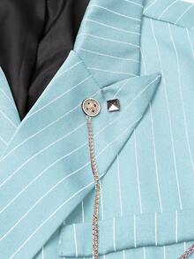 Manfinity Mode Men's Striped Print Peak Collar Double-Breasted Suit Jacket And Pants Set, Business/Party/Banquet - Blue - View 3