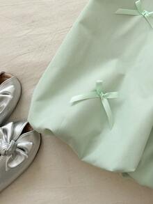 SHEIN Playful Pals 少女休闲蝴蝶结装饰无袖公主泡泡灯笼设计吊带裙，夏季 - 薄荷綠 - 查看 6