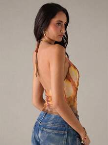 SHEIN BAE 女士扎染印花垂领时尚吊带衫 - 黃色 - 查看 2