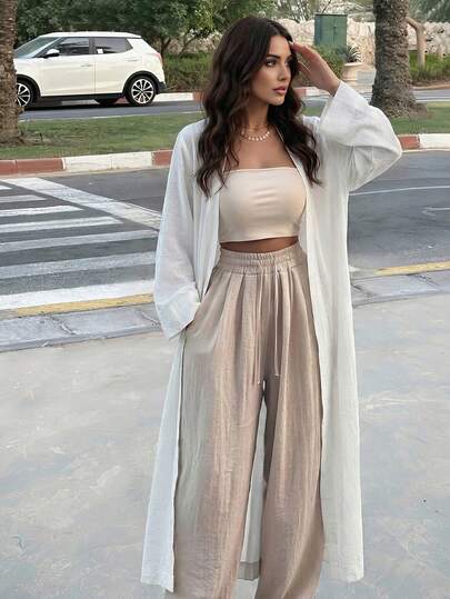 Firerie Women's Elegant Linen Long Shirt Jacket, Lightweight Casual Outerwear For Spring/Summer, Suitable For Office, Commute, Casual, Work Attire, Back To School