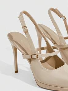 CUCCOO SZL 女鞋 尖头细高跟增高水桌杏色字样女式高跟鞋后跟增高空跟鞋 婚礼派对宴会夜店时尚简约高跟女鞋 - 杏色 - 查看 5