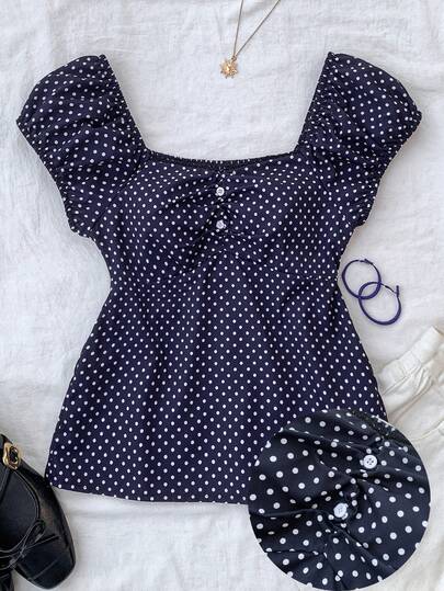 TEENGIRL Vintage Floral Trim A-Line Blouse, Collegiate Casual Style