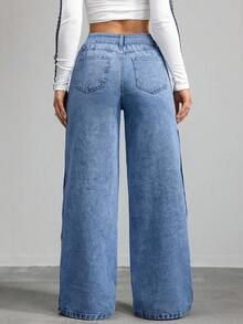 Jeans cargo pantalones de mezclilla mujer pantalones cargo pantalones de mujer cargo vaquero para mujer - Azul - Ver 2