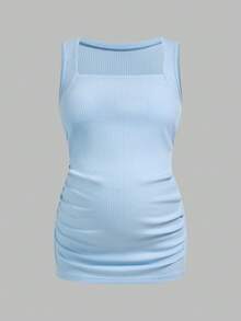 Modmama Top ajustado con pliegues de unicolor para maternidad, verano - Azul y blanco - Ver 10