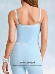 GLOWMODE FeatherFit™ Soft Start Buttery-Soft Contrasting Seams 2-Piece Spaghetti-Strap Tank Top Low Impact Yoga Studio Daily Casual Wear Removable Cups - Blue - View 2