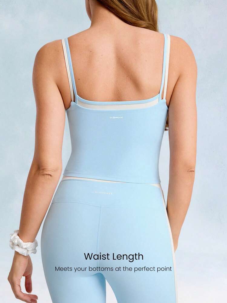 FeatherFit™ Soft Start Buttery-Soft Contrasting Seams 2-Piece Spaghetti-Strap Tank Top Low Impact Yoga Pilates Studio Daily Casual Wear Removable Cups