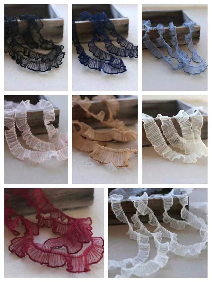 1 Yard Multi Color Embroidered Ruffle Lace Fabric Trim 2cm Wide For DIY Sewing Apparel Embellishment Costume Craft Decorative Accessory