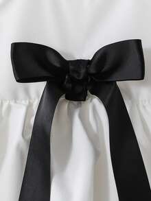 Baby GirlElegant Princess White Cake Skirt Black Bow Sleeveless Dress - Black and White - View 5