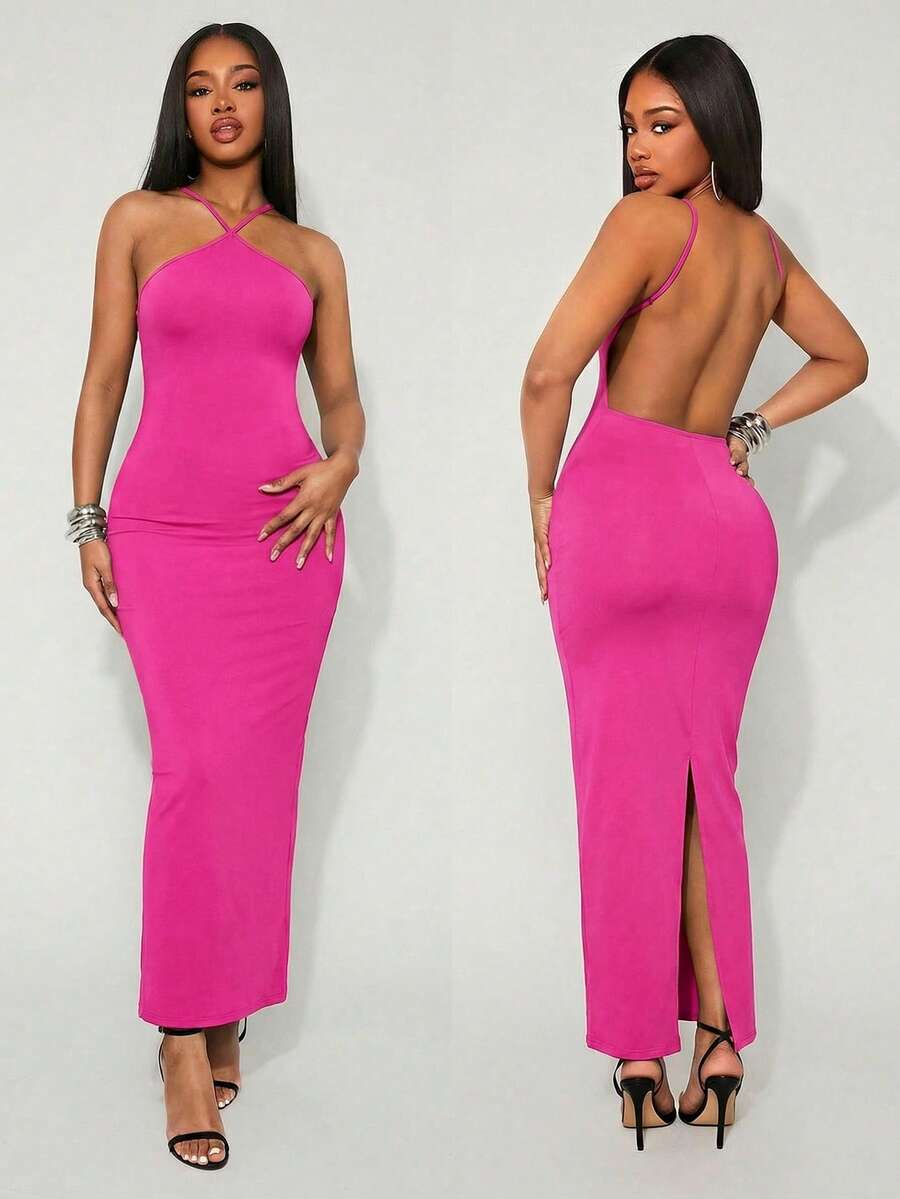 Radiana فستان أنيق بدون ظهر، وردي فوشيا، صيفي - روز أحمر - مشاهدة 1