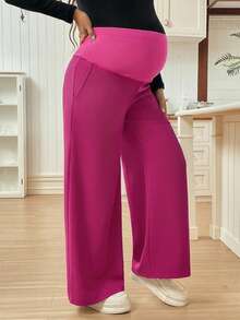 SHEIN Maternity Casual Solid Color Wide Leg Pants - Hot Pink - View 5