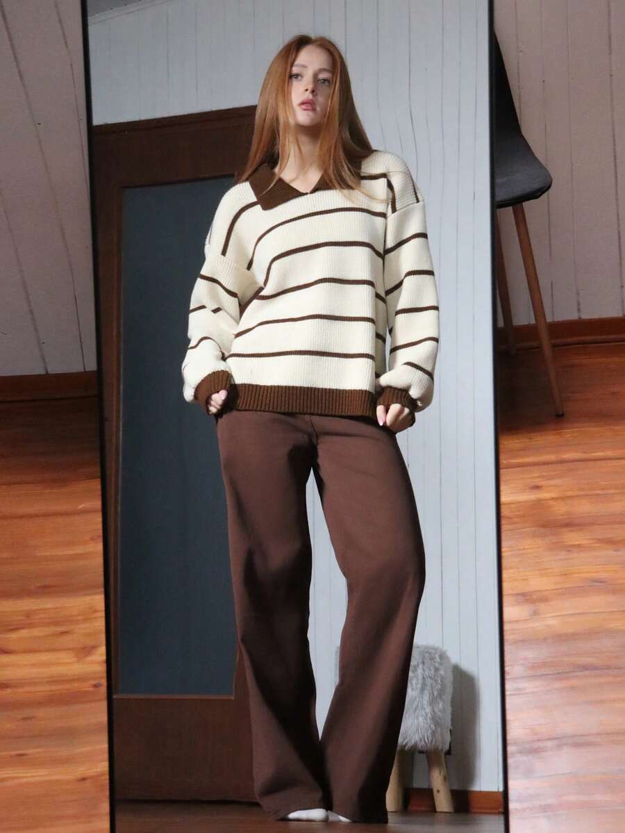 SILVIA DI SANTO كنزة صوفية كاجوال محبوكة بياقة عالية مخططة باللون المتداخل، خريف/شتاء - متعدد الألوان - مشاهدة 1