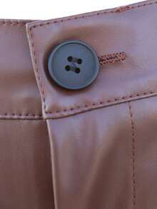 SILVIA DI SANTO 女士皮革女裤纯色前扣简约休闲裤、日常穿着、女士下装 - 咖啡棕 - 查看 6