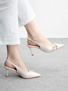 CUCCOO BIZCHIC 尖头细高跟酒红色后跟多带时尚通勤百搭女士高跟穆勒鞋，圣诞节必备 - 雪白色 - 查看 3