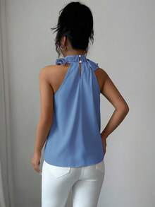 Balvessa Elegant Ruched Sleeveless Blouse, Suitable For Summer - Baby Blue - View 2