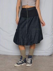 COUREZ Falda cargo de mezclilla azul oscuro / Ropa de invierno Y2K para mujeres, conjunto de ropa cómoda para rave, faldas para salir de mujer, faldas de verano - Azul Marino - Ver 6