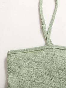 Girlism Setelan Camisole dan Celana Pendek Minimalis untuk Liburan Musim Panas, Warna Polos, Bertekstur, dengan Detail Ruffle di Bagian Bawah, untuk Anak Perempuan Remaja. - Biru - View 8