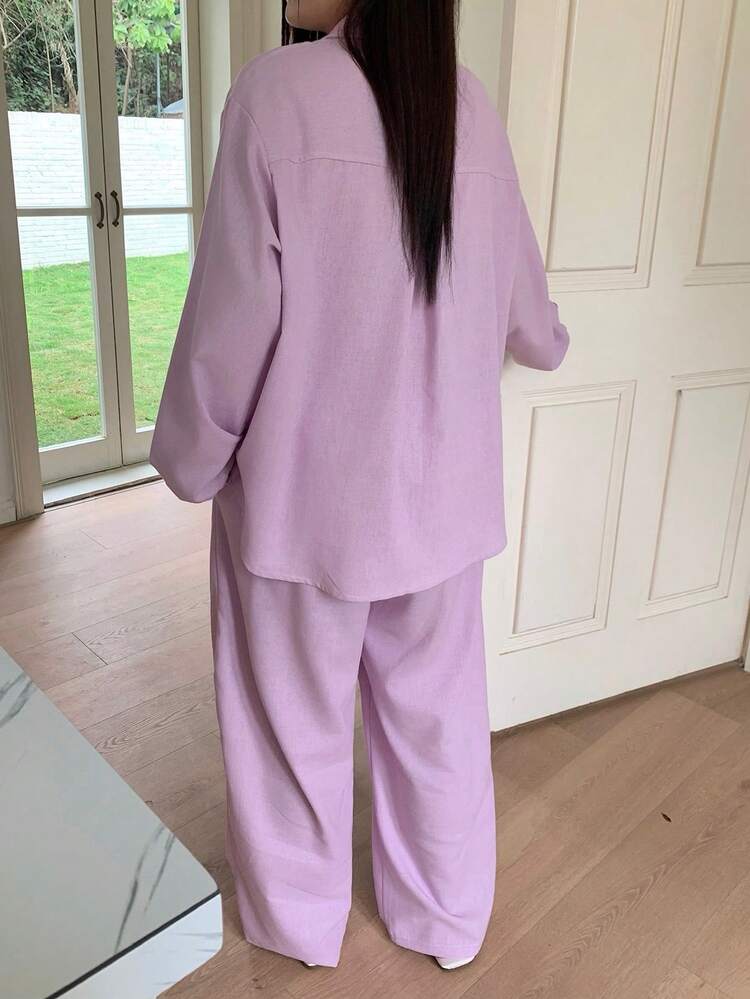 Dazy Plus 2pcs Floral Print Casual Loungewear Set - Straight Leg Pants & Plus Size Women Pajamas, Spring/Autumn