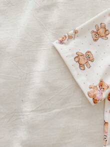 Vintaside Kids Bộ đồ thể thao mùa xuân hè cho bé gái gồm áo thun cổ tròn tay ngắn in hình gấu bông dễ thương, phối cùng quần in hình gấu bông dễ thương, thích hợp mặc ở nhà, đi mua sắm hàng ngày. - Màu be - Xem 4