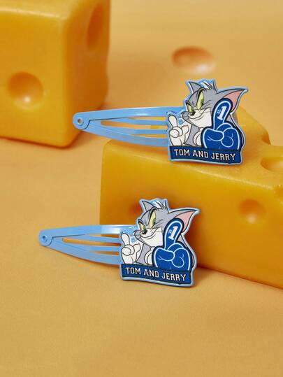 TOM & JERRY X SHEIN 青猫柄ヘアピン 1ペア