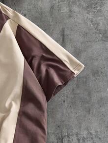 AXEPEAK Men's Geometric Print Round Neck Short Sleeve Casual T-Shirt Jersey Surf Shirt Brown Sweatshirt - Multicolor - View 3