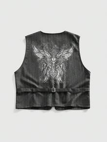 ROMWE MEN Goth Men's Striped Zip-Front Casual Versatile Commuter Vest - Black - View 8