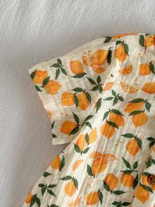 Loomiva Bộ áo liền quần tay ngắn cổ tròn in hình quả chanh cho bé gái sơ sinh, đa năng và thoải mái. - Màu be - Xem 10