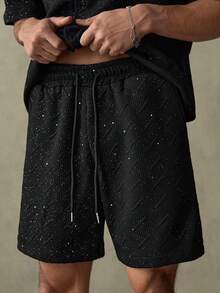 SWAVVY Bộ đồ nam gồm áo sơ mi ngắn tay cài một hàng khuy và quần short cạp chun, màu đen, kiểu dáng thường ngày, hai mảnh. Bộ quần short nam Manfinity, bộ quần short Lenin. - màu đen - Xem 3