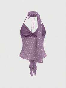ROMWE Sexy Y2K Polka Dot Chiffon Allover Print Ruffle Collar Design Women Camisole - Mauve Purple - View 2