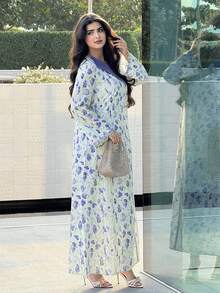 Yasmyna 女士优雅印花阿拉伯风格连衣裙 - 彩色 - 查看 4