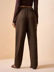 Zivah 2026春夏新品，适合音乐节、复活节、圣帕特里克节、情人节、约会、西部风、游牧风、生日派对、通勤、早午餐、机场、聚会、假日等场合穿着的宽松亚麻棕色褶裥裤，带口袋和纽扣装饰 - 棕色 - 查看 2