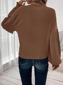 SHEIN PETITE CURVE Áo thun nữ cỡ lớn kiểu dáng thường ngày, tay bồng, màu mơ, cổ tròn, thích hợp mặc ở nhà vào mùa đông và năm mới. - màu nâu - Xem 2