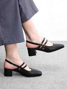 CUCCOO BIZCHIC 女士经典黑色绑带低跟鞋，圣诞节必备 - 靜夜黑色 - 查看 5